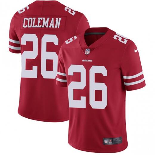 Men's San Francisco 49ers #26 Tevin Coleman Red Vapor Untouchable Limited Stitched NFL Jersey